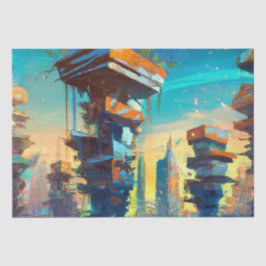 Papel De Seda Cidade distópica futurística, pintura gerada por A