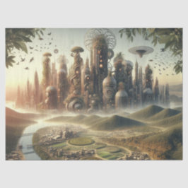 Papel De Seda Cidade Fantástica de Steampunk Garden