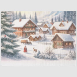 Papel De Seda Cidade natalícia de aquarela com neve