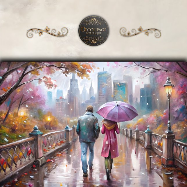Papel De Seda Cidade Pastel Caminhada Chuvosa Decoupage (Pastel City Rain Walk Decoupage Tissue Paper
)