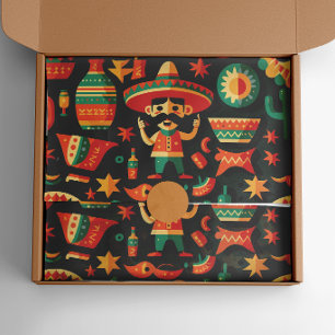 Papel De Seda Cinco de Mayo. Padrão animado mexicano brilhante