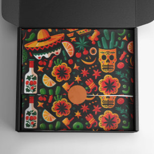 Papel De Seda Cinco de Mayo. Padrão animado mexicano brilhante