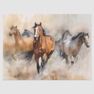 Papel De Seda “Cinco Mustangs Selvagens” Aquarela Ocidental Empo