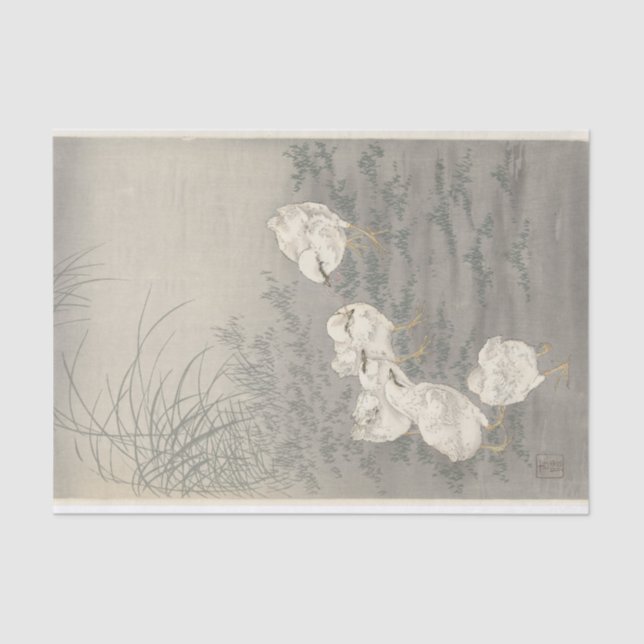 Papel De Seda Cinco Pintinhos de Ohara Koson (Frente )