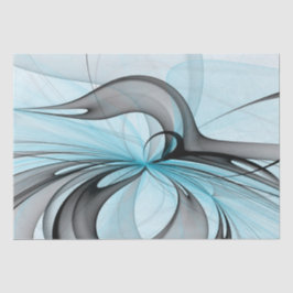 Papel De Seda Cinza Antracite Arte Fractal Azul Moderna