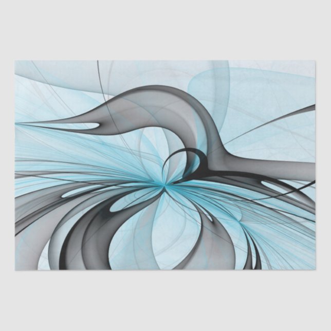 Papel De Seda Cinza Antracite Arte Fractal Azul Moderna (Frente )