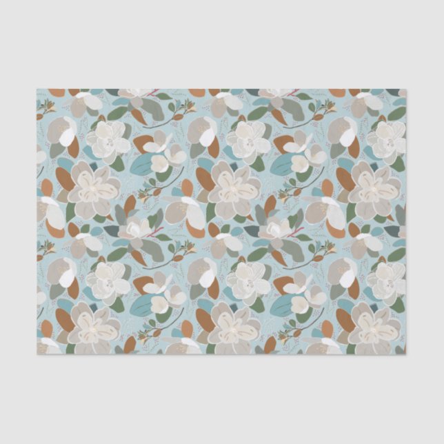 Papel De Seda Cinza azul Floral Winter Magnolia (Frente )