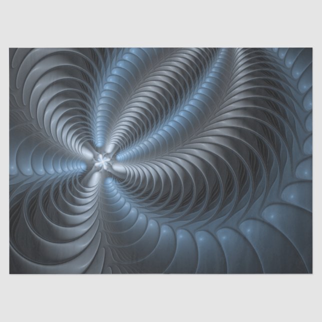 Papel De Seda Cinza Azul Plástico Arte Fractal 3D Abstrato (Frente )