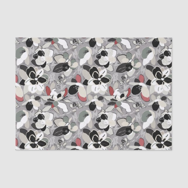 Papel De Seda Cinza Black Floral Winter Magnoly (Frente )