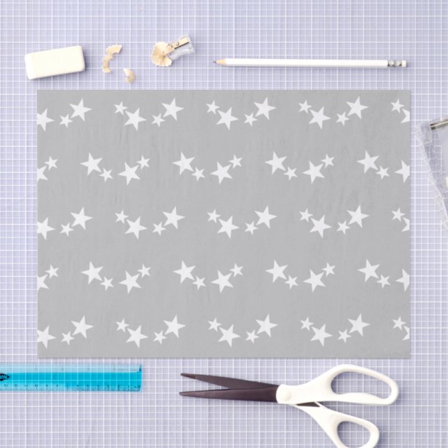 Papel De Seda Cinza com estrelas brancas (Arte )