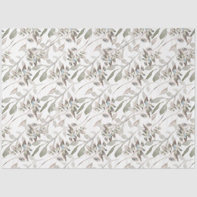 Papel De Seda Cinza De Aquarela Floral Elegante (Frente )