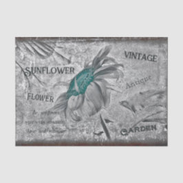 Papel De Seda Cinza de Sunflower Teal Textura de Ephemera