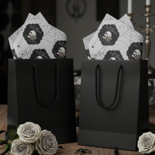 Papel De Seda Cinza Gótica - Halloween do Crânio Floral