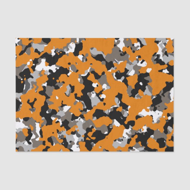 Papel De Seda Cinza Negra Laranja Tan Camouflage Camo Party (Frente )