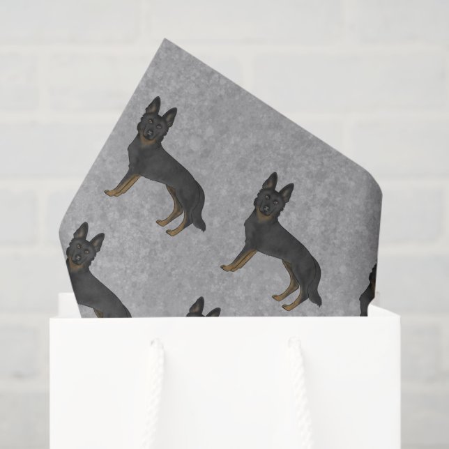 Papel De Seda Cinza Padrão de German shepherd Bi-Black (Sacola de presentes)