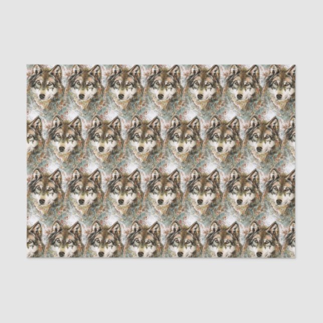 Papel De Seda Cinza Preta de Cabeça de Lobo de Aquarela (Frente )