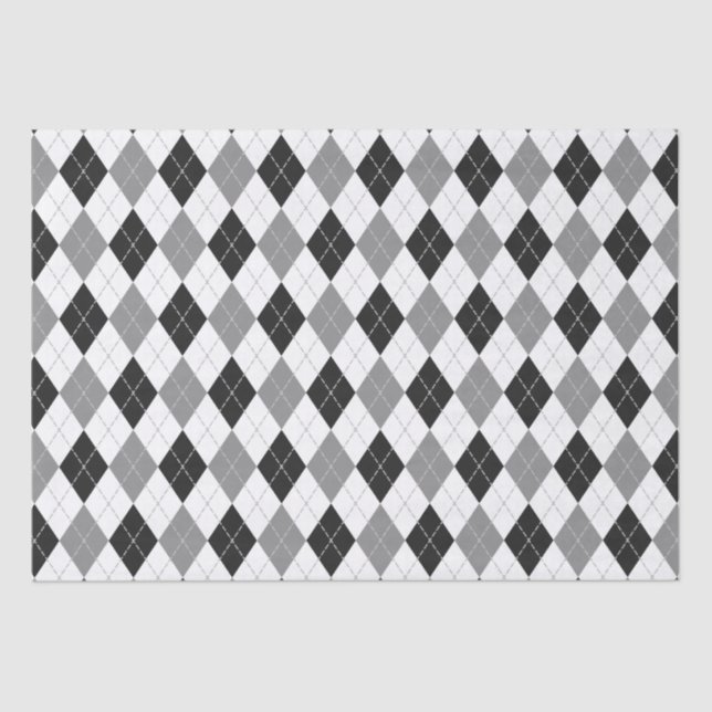 Papel De Seda cinza preta xadrez de argyle branco (Frente )