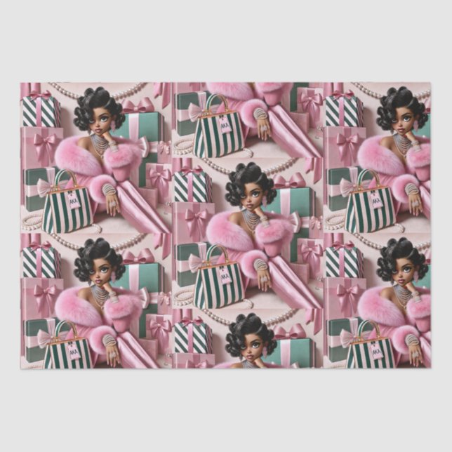 Papel De Seda Cinza Rosa E Verde (Frente )