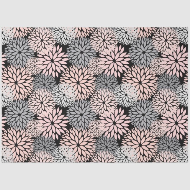 Papel De Seda Cinza Rosa Espelhada Moderna Dahlia Floral (Frente )