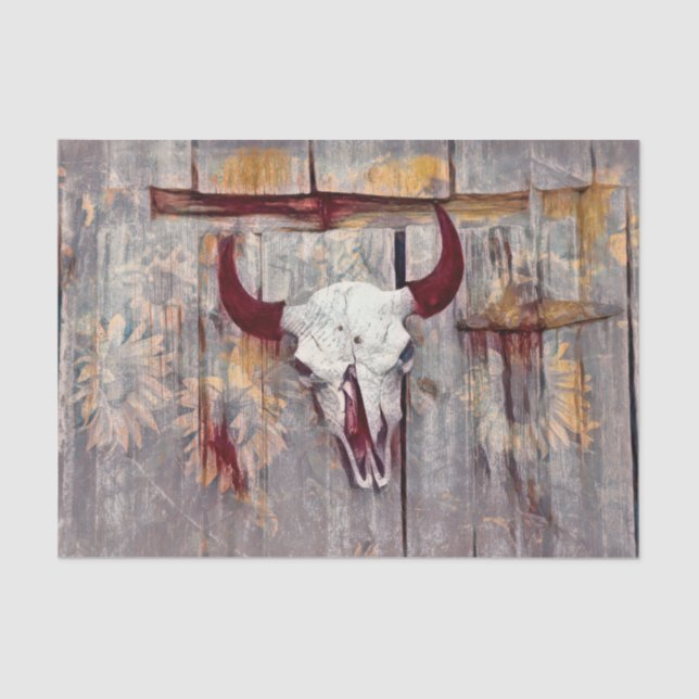 Papel De Seda Cinza russa Bull Western Skull Amarelo Sunflower (Frente )