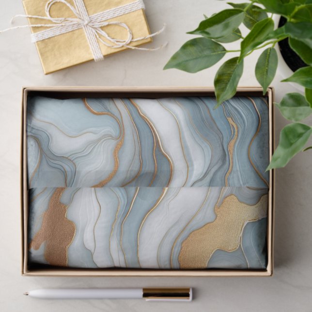 Papel De Seda Cinza Teal Escuro Padrão de Arte Marmortal Dourada (Presente)