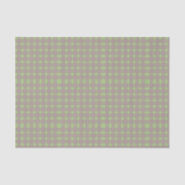 Papel De Seda Cinza Verde Padrão Gingham (Frente )