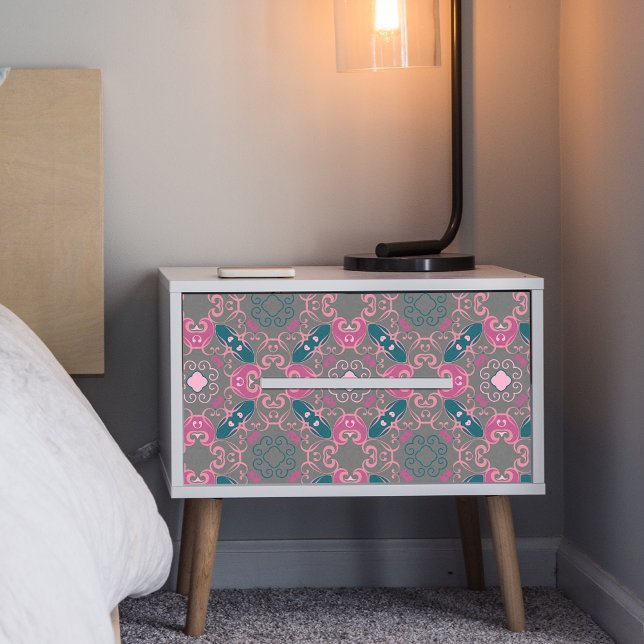 Papel De Seda Cinza Verde Rosa Ornamentado Dissociação de Padrõe (Criador carregado)