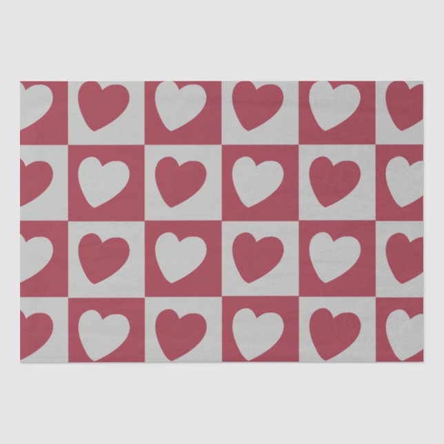Papel De Seda Cinza Vermelha Verificada Corações de Amor (Frente )