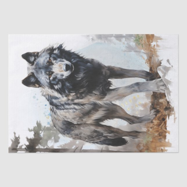 Papel De Seda Cinza Wolf Watercolor (Frente )