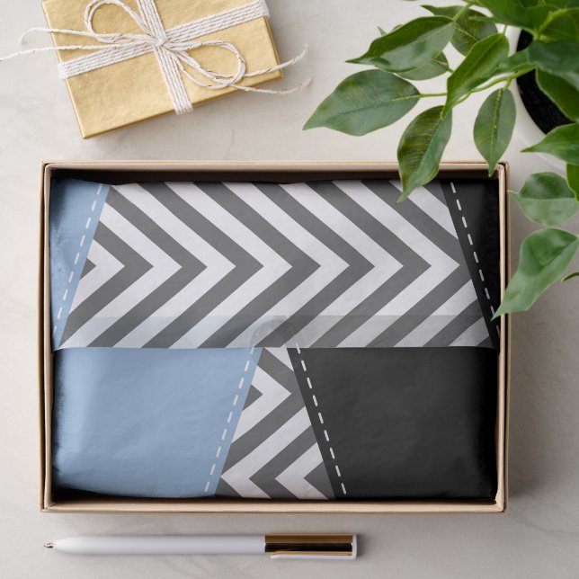 Papel De Seda Cinza Zigzag, Cinza Chevron, Zigzag Patterno, Azul (Presente)