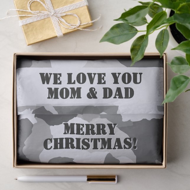 Papel De Seda Cinzas Brancas Camuflagem Feliz Natal (Presente)