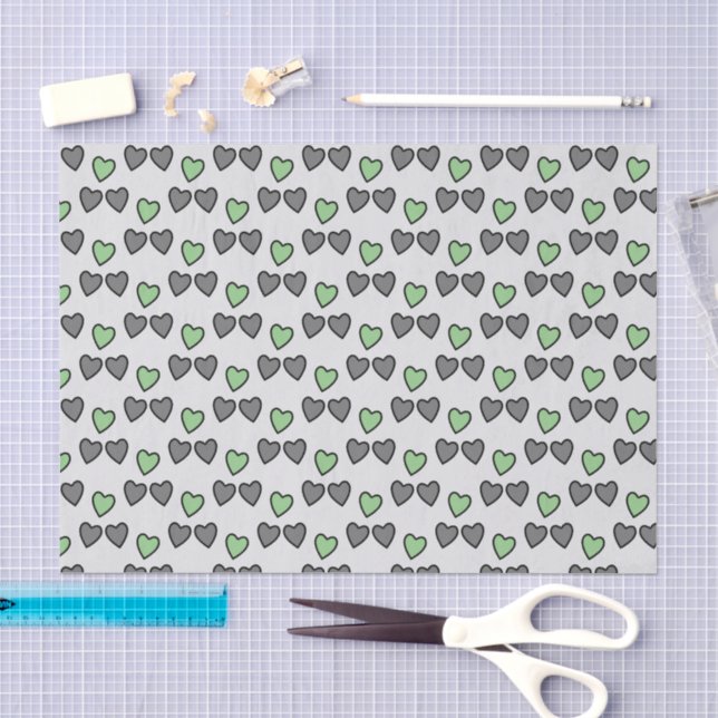 Papel De Seda Cinzas de corações e presente verde (Arte )