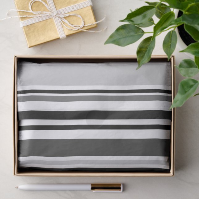 Papel De Seda Cinzas Distintivas, Black, White Stripes (Presente)