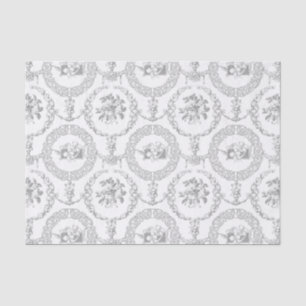 Papel De Seda Cinzas Elegantes com Medalhões Florais e Swags Gr