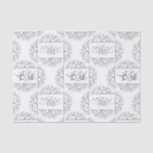 Papel De Seda Cinzas Elegantes e Floral Branco Gravado