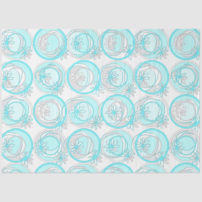 Papel De Seda Círculos de Destaque Flores de Fundo Turquesa Bran (Frente )