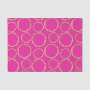 Papel De Seda Círculos Dourados e Rosa Vibrante Moderno Ousado M
