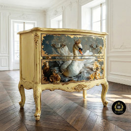 Papel De Seda Cisne com Coroa Dourada com Decoupage de Flores Am