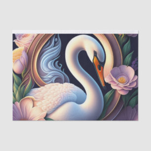 Papel De Seda Cisne de Aquarela Elegante na Flor Oriental