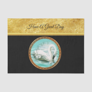Papel De Seda Cisne em água turquesa com design Dourado e preto