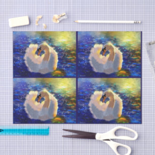Papel De Seda Cisne flutuante na despojagem branca azul-sol de á