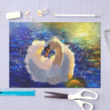 Cisne flutuante na despojagem branca azul-sol de á