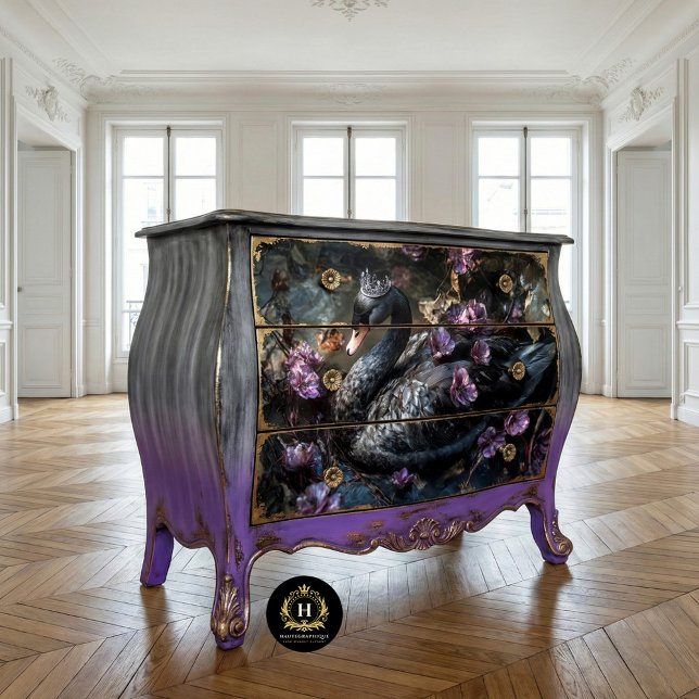 Papel De Seda Cisne Negro com Decoupage de Flores Roxas (Criador carregado)