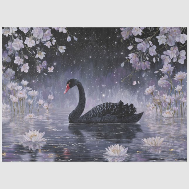 Papel De Seda Cisne Negro Lago Estrelado ao Luar (Frente )