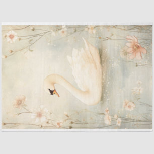 Papel De Seda Cisne Whimsical com Decoupage de Flores