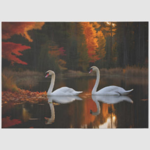 Papel De Seda Cisnes Brancas Graciosas Vidrindo Através Do Outon