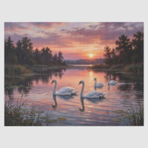 Papel De Seda Cisnes Elegantes ao Pôr do Sol