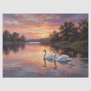 Papel De Seda Cisnes Elegantes ao Pôr do Sol