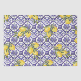 Papel De Seda Citrus Lemon Blue Portugal Azulejo Mediterrâneo