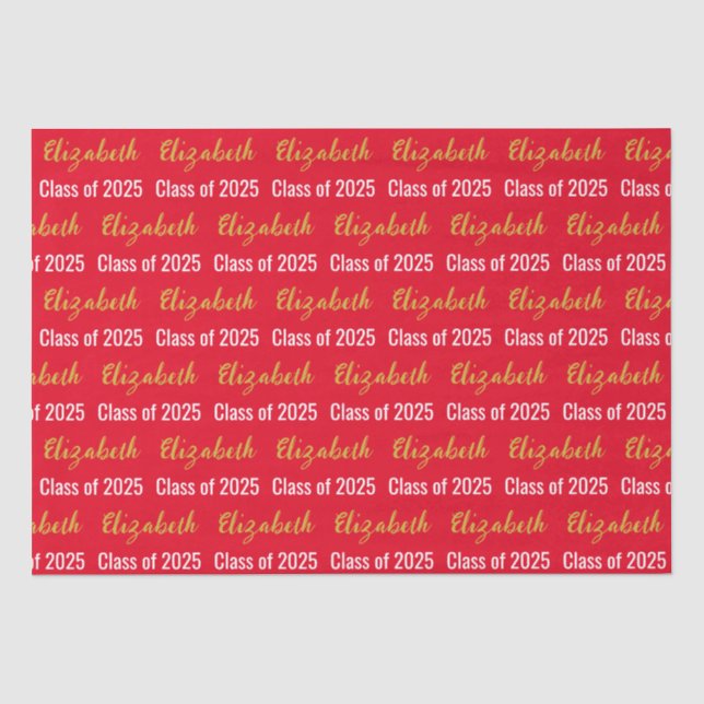 Papel De Seda Classe de Formando 2025 Red Black White Dourado (Frente )